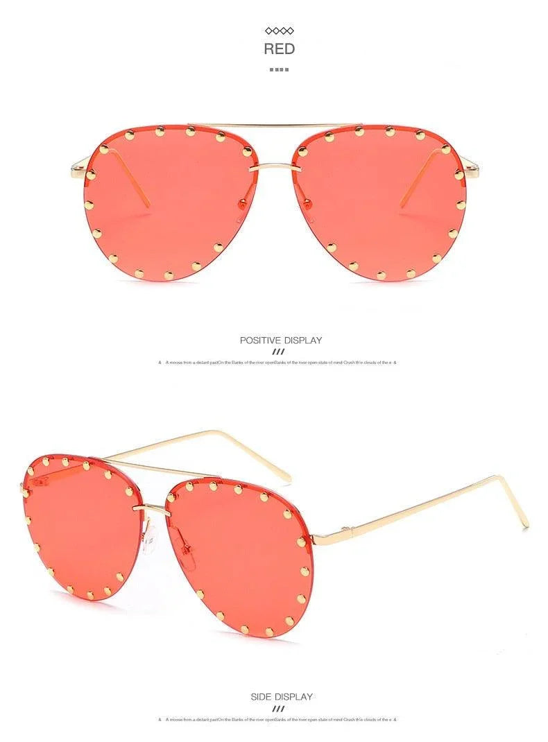 Rimless Luxury Brand Designer Metal Frame Gradient Large Sunglasses - Vestir en Moda