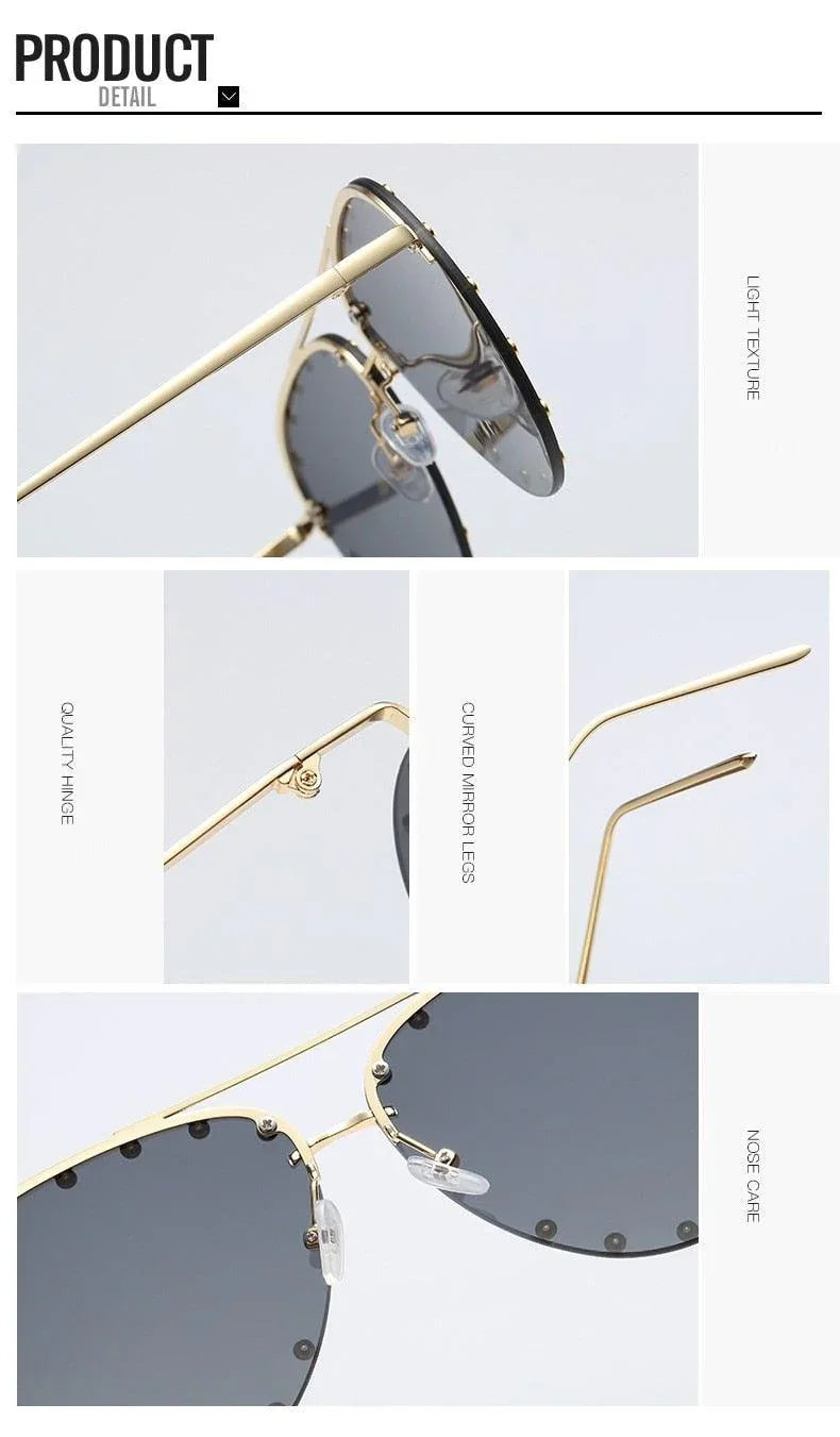 Rimless Luxury Brand Designer Metal Frame Gradient Large Sunglasses - Vestir en Moda