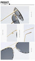 Rimless Luxury Brand Designer Metal Frame Gradient Large Sunglasses - Vestir en Moda