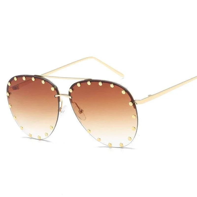 Rimless Luxury Brand Designer Metal Frame Gradient Large Sunglasses - Vestir en Moda