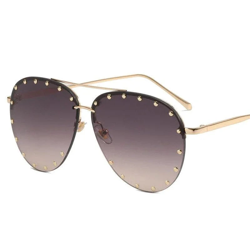 Rimless Luxury Brand Designer Metal Frame Gradient Large Sunglasses - Vestir en Moda