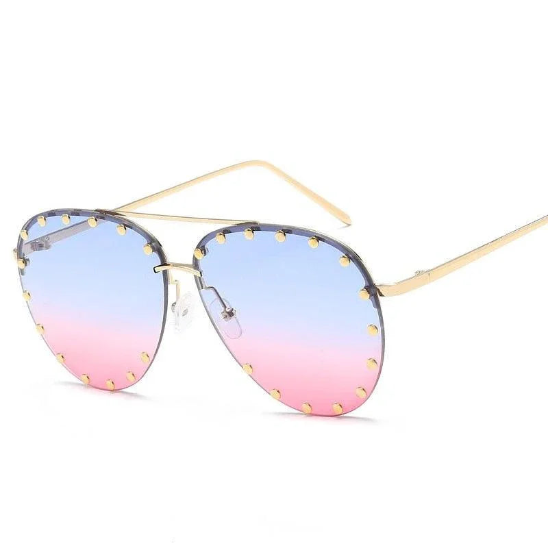 Rimless Luxury Brand Designer Metal Frame Gradient Large Sunglasses - Vestir en Moda