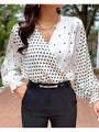 Rita Dots V Neck Long Sleeve Blouses - Vestir en Moda