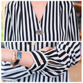 Rita Striped Long Sleeve V-neck Chiffon Blouse - Vestir en Moda