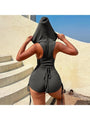 Rosa Sexy Hooded Collar Sleeveless Ruched Short Romper - Vestir en Moda