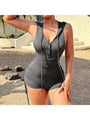 Rosa Sexy Hooded Collar Sleeveless Ruched Short Romper - Vestir en Moda