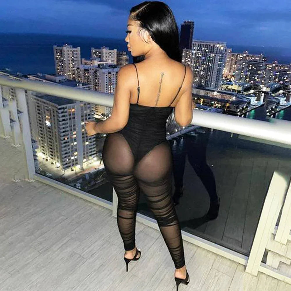 Rosalia Fashion Sexy Mesh See-Through Suspenders Jumpsuit - Vestir en Moda