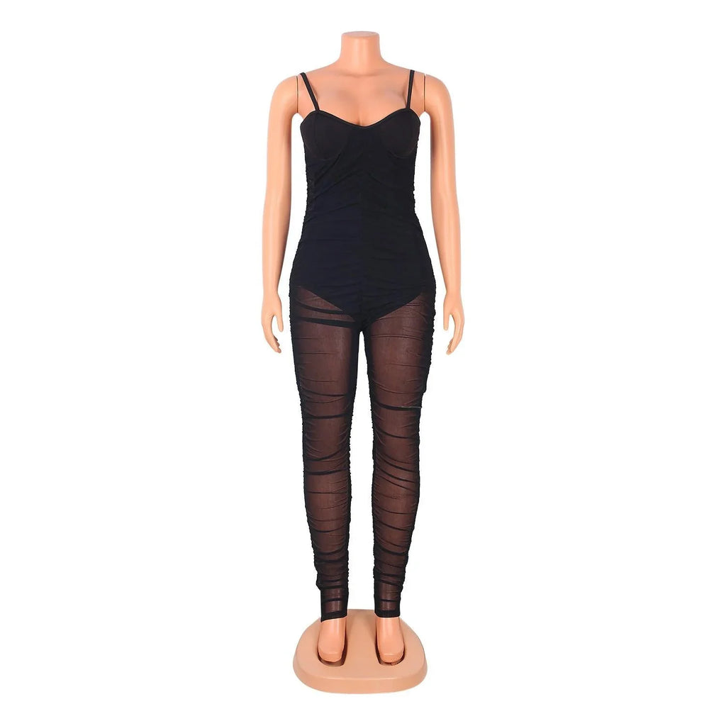 Rosalia Fashion Sexy Mesh See-Through Suspenders Jumpsuit - Vestir en Moda