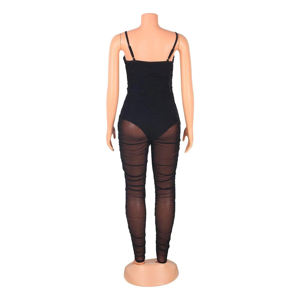 Rosalia Fashion Sexy Mesh See-Through Suspenders Jumpsuit - Vestir en Moda
