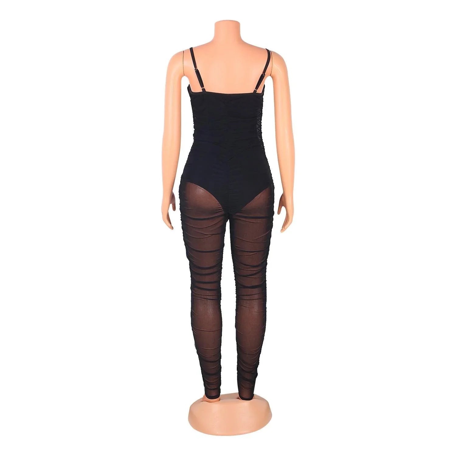 Rosalia Fashion Sexy Mesh See-Through Suspenders Jumpsuit - Vestir en Moda