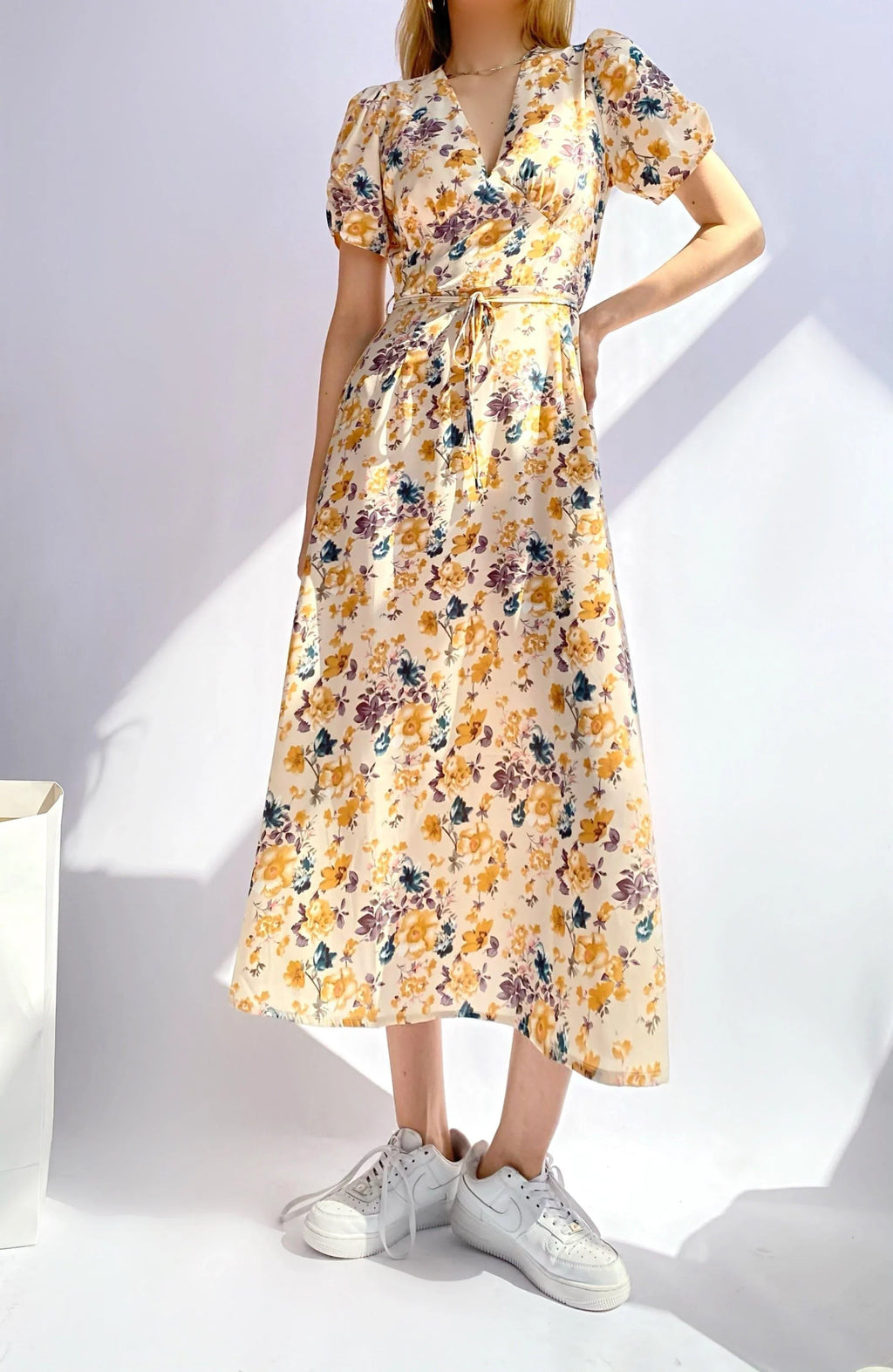Rosanna Autumn New Fashion Small Floral Tie-Neck Waist Dresses - Vestir en Moda