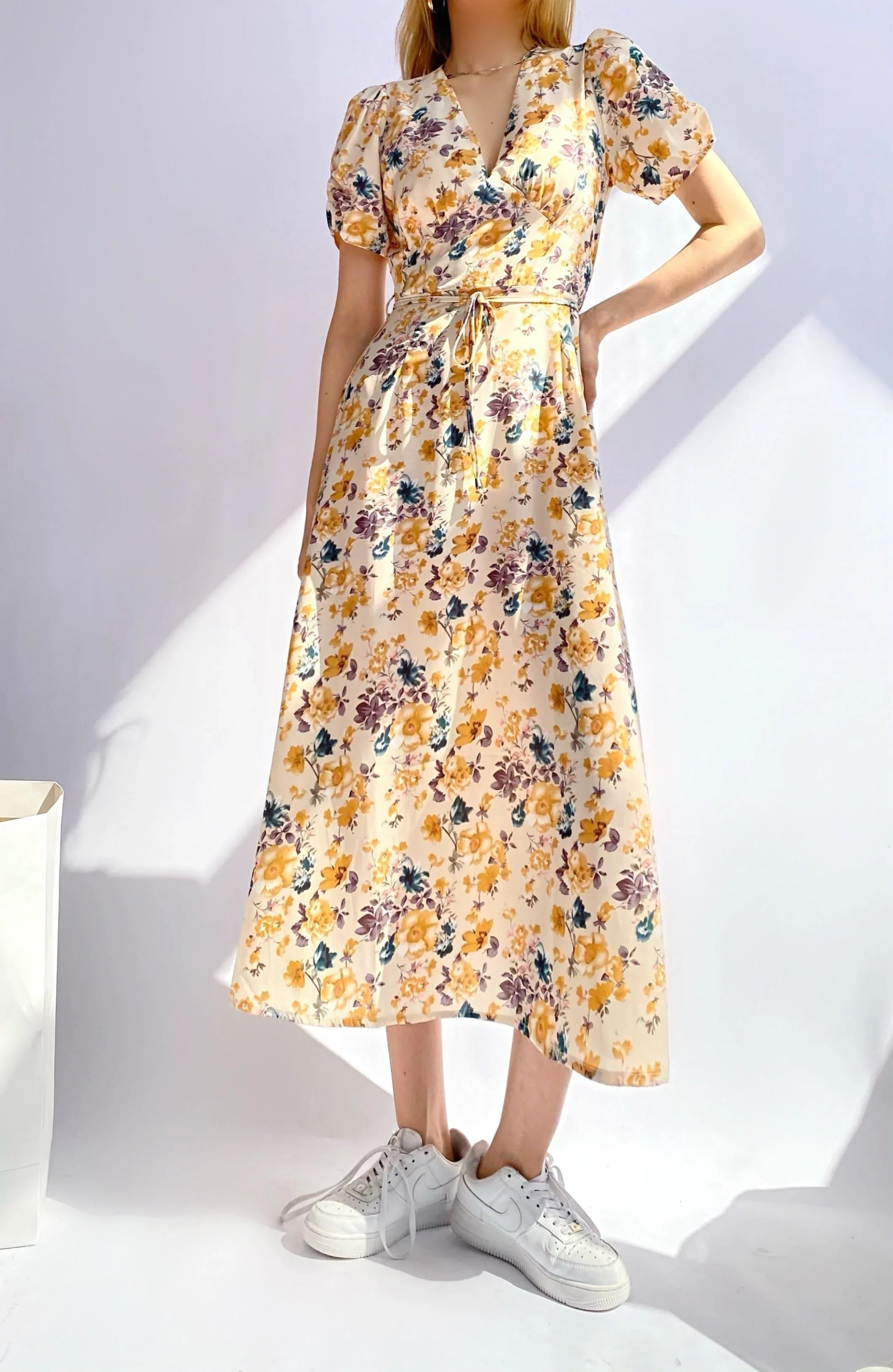 Rosanna Autumn New Fashion Small Floral Tie-Neck Waist Dresses - Vestir en Moda