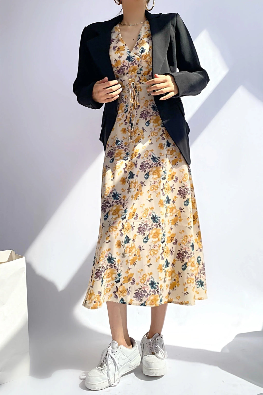 Rosanna Autumn New Fashion Small Floral Tie-Neck Waist Dresses - Vestir en Moda