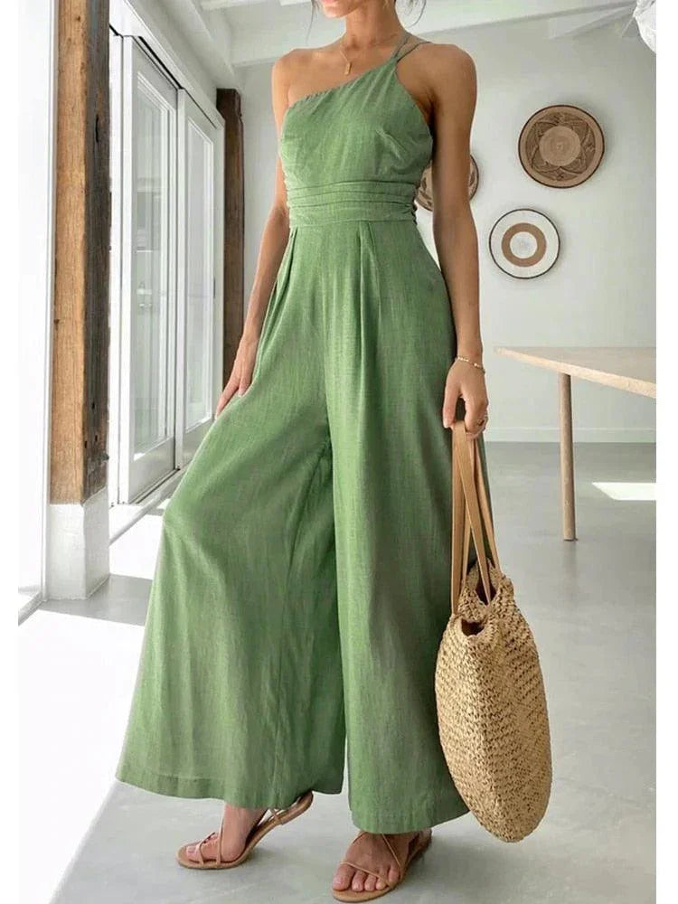 Rosario Backless Double Strap Casual Wide Leg Long Jumpsuits - Vestir en Moda