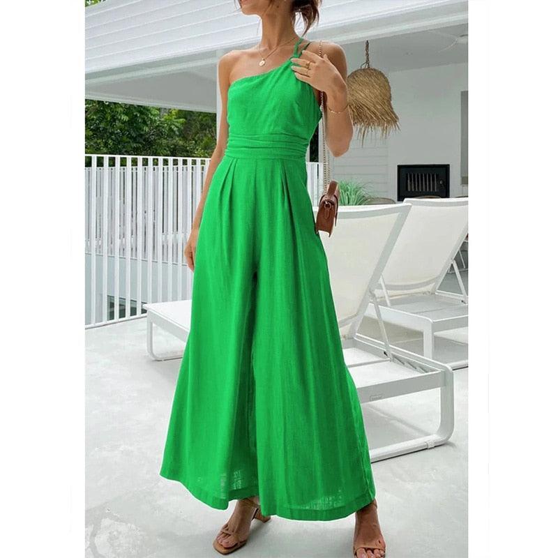 Rosario Backless Double Strap Casual Wide Leg Long Jumpsuits - Vestir en Moda