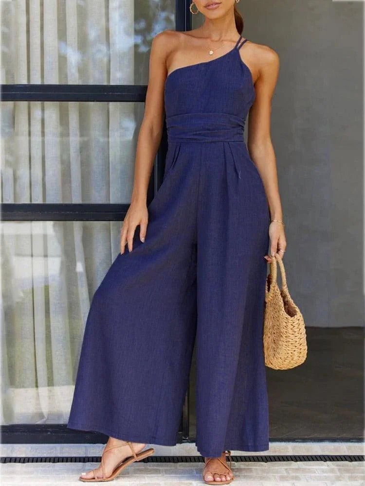 Rosario Backless Double Strap Casual Wide Leg Long Jumpsuits - Vestir en Moda