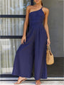 Rosario Backless Double Strap Casual Wide Leg Long Jumpsuits - Vestir en Moda