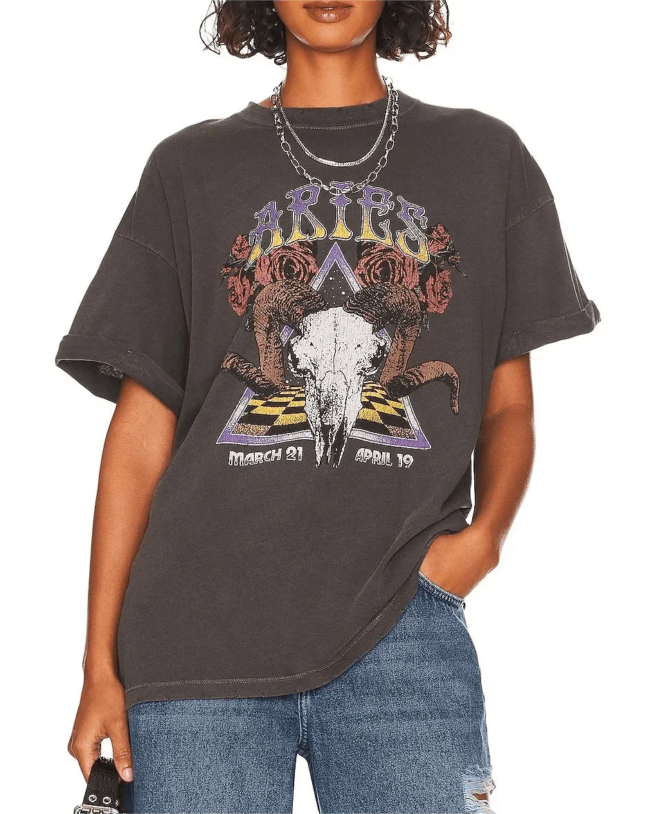 Rosaura Round Neck Loose Print Women Tees - Vestir en Moda