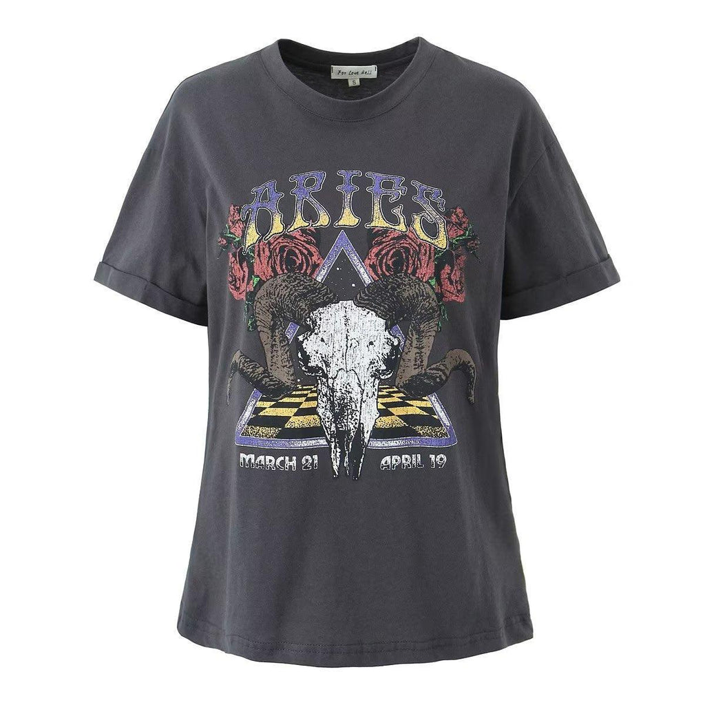 Rosaura Round Neck Loose Print Women Tees - Vestir en Moda