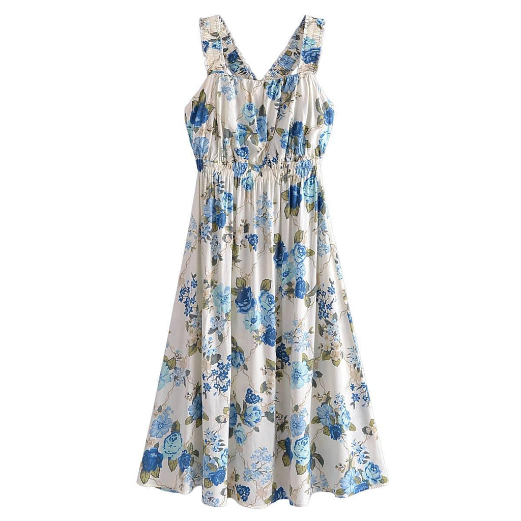 Rosita Women Vacation Cross Backless Rayon Printing Dresses - Vestir en Moda