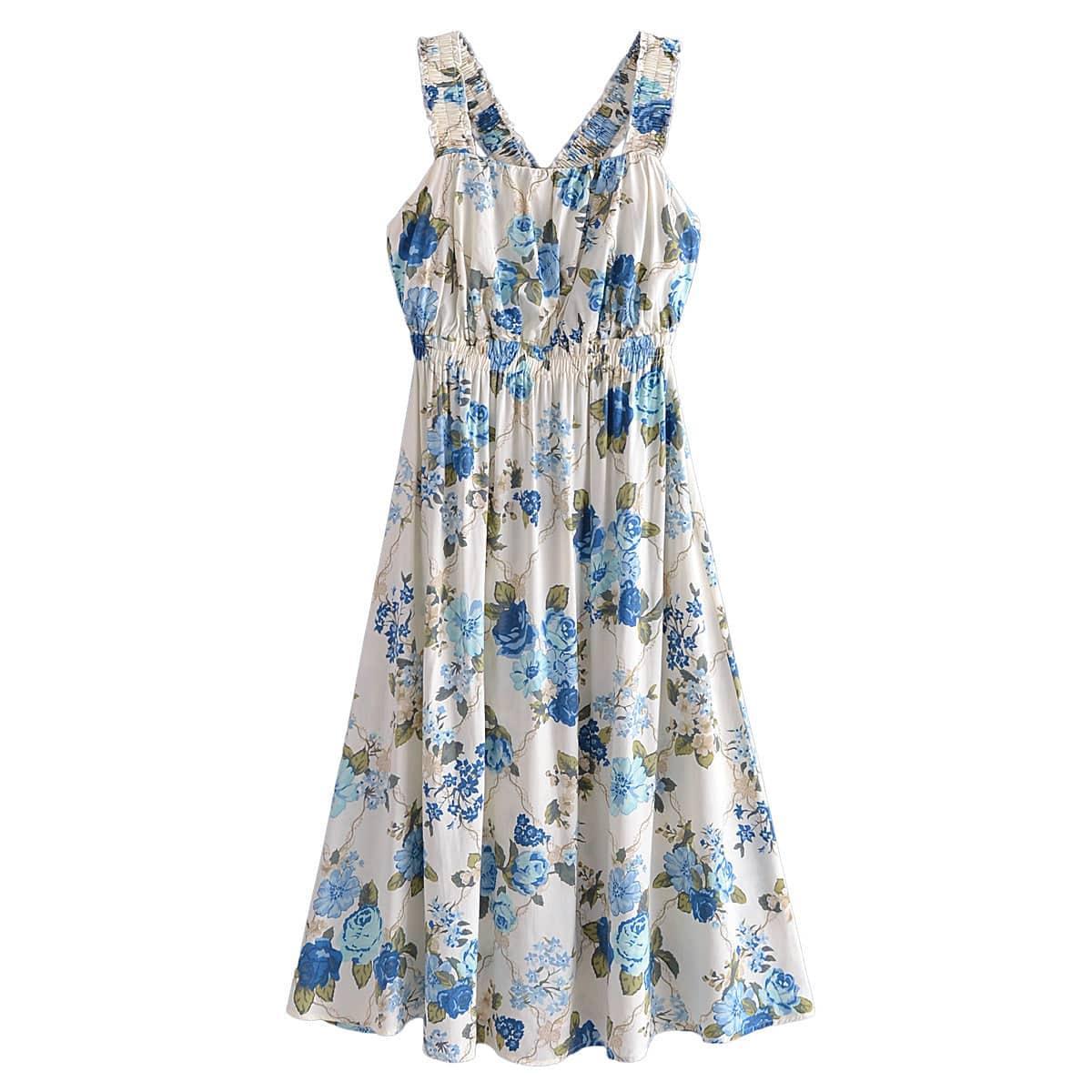 Rosita Women Vacation Cross Backless Rayon Printing Dresses - Vestir en Moda