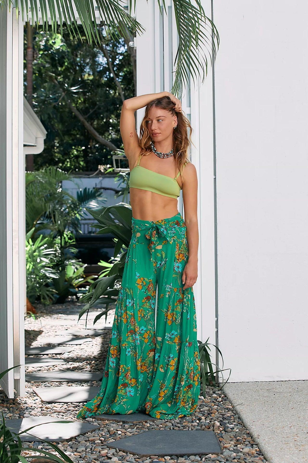 Rowan Digital Printing Casual Loose Flared Wide Leg Pants - Vestir en Moda