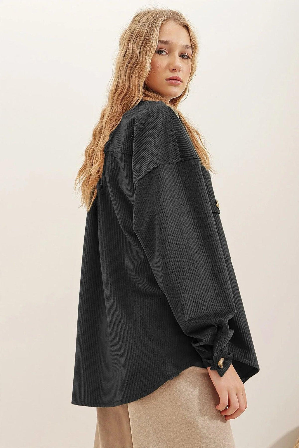 Ruth Loose Corduroy Pocket Long Sleeve Irregular Jacket - Vestir en Moda
