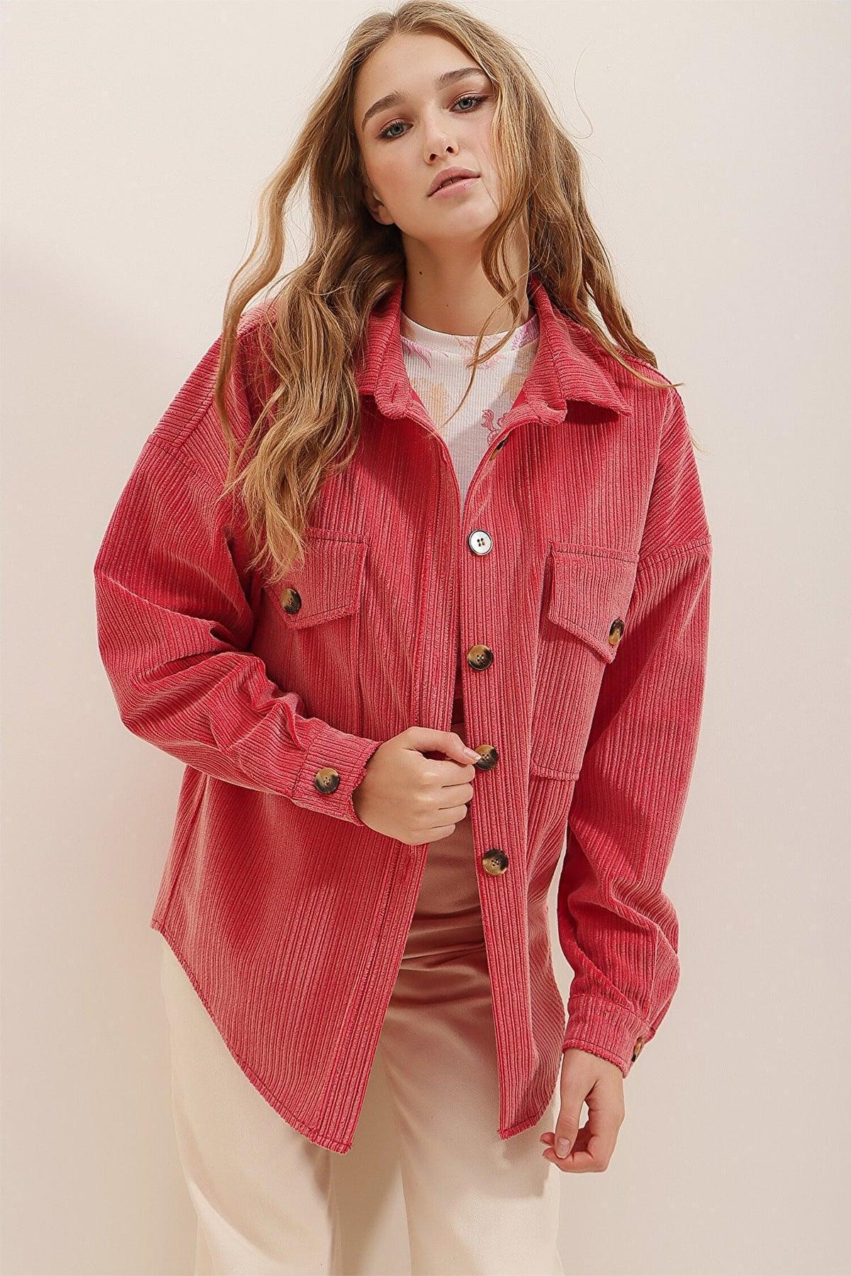 Ruth Loose Corduroy Pocket Long Sleeve Irregular Jacket - Vestir en Moda