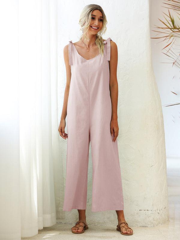 Ruth Women Solid Color Tie Shoulder Jumpsuits - Vestir en Moda