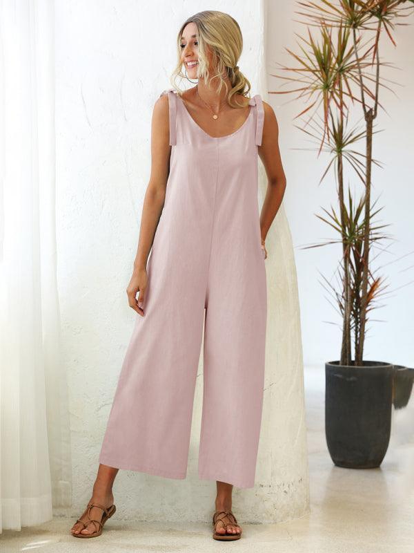 Ruth Women Solid Color Tie Shoulder Jumpsuits - Vestir en Moda