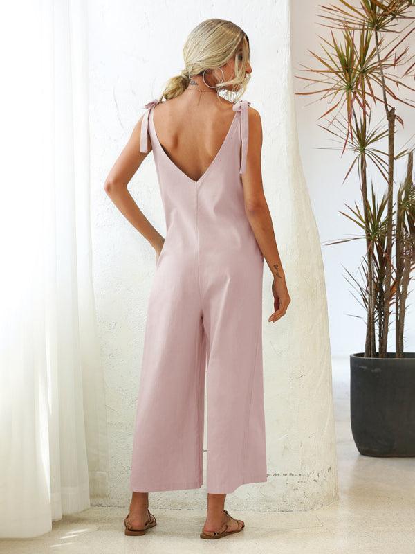 Ruth Women Solid Color Tie Shoulder Jumpsuits - Vestir en Moda