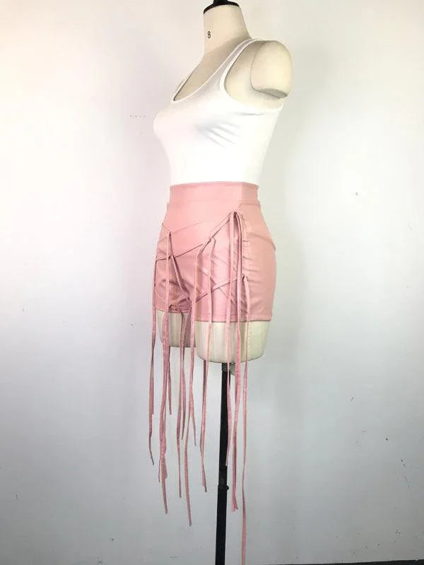 Ryan Sexy PU Leather Style Rope Braided Low Waist Solid Shorts - Vestir en Moda