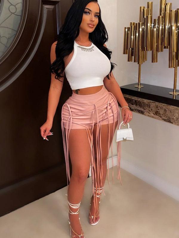 Ryan Sexy PU Leather Style Rope Braided Low Waist Solid Shorts - Vestir en Moda