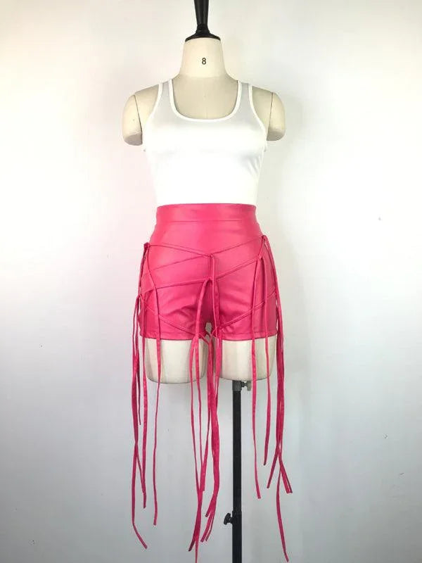 Ryan Sexy PU Leather Style Rope Braided Low Waist Solid Shorts - Vestir en Moda