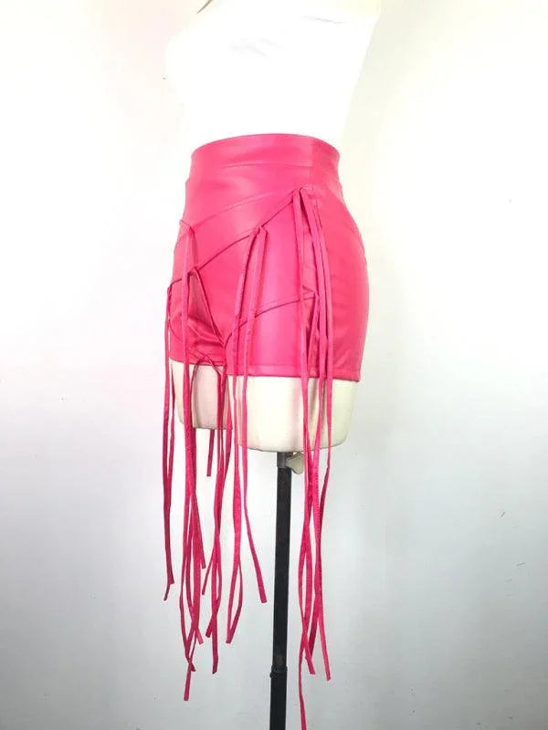 Ryan Sexy PU Leather Style Rope Braided Low Waist Solid Shorts - Vestir en Moda