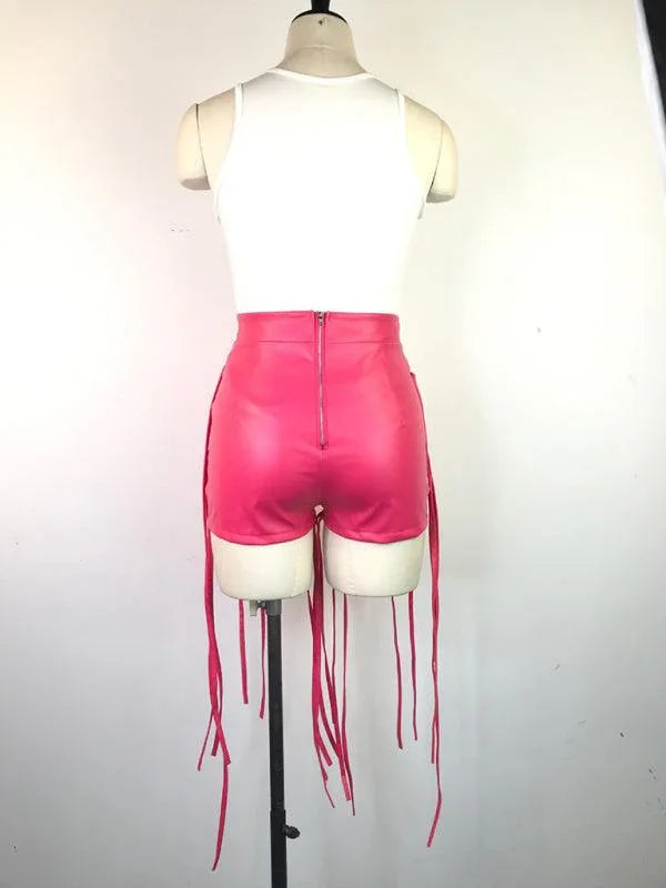 Ryan Sexy PU Leather Style Rope Braided Low Waist Solid Shorts - Vestir en Moda