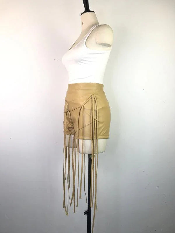 Ryan Sexy PU Leather Style Rope Braided Low Waist Solid Shorts - Vestir en Moda