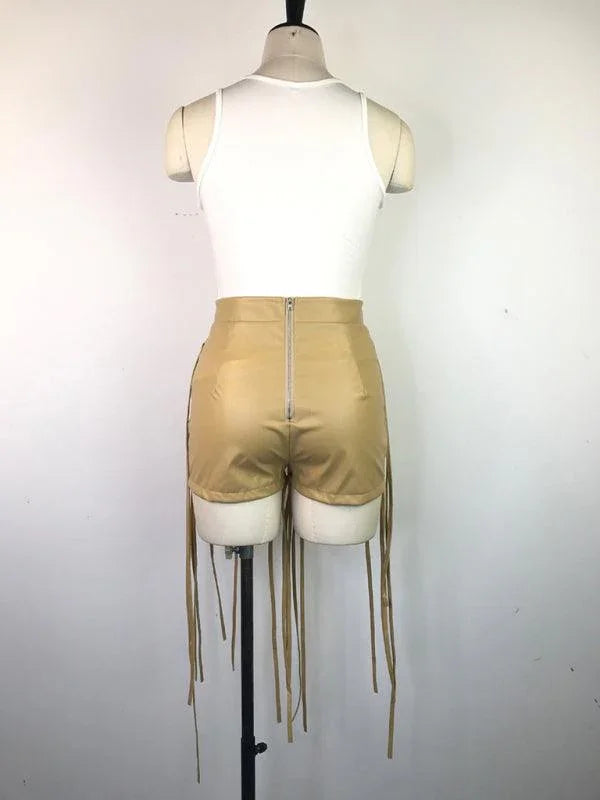 Ryan Sexy PU Leather Style Rope Braided Low Waist Solid Shorts - Vestir en Moda