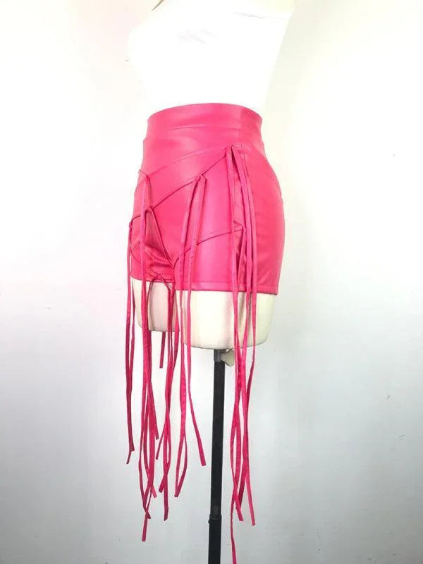 Ryan Sexy PU Leather Style Rope Braided Low Waist Solid Shorts - Vestir en Moda