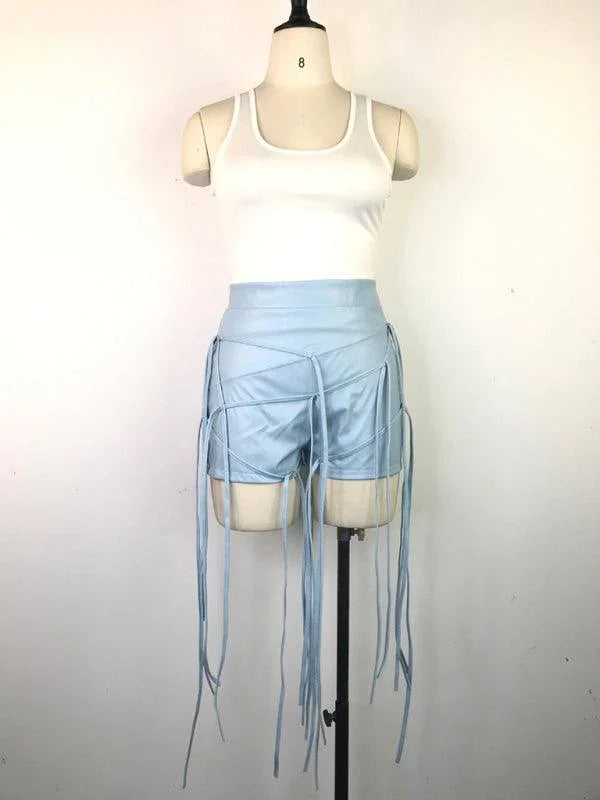 Ryan Sexy PU Leather Style Rope Braided Low Waist Solid Shorts - Vestir en Moda