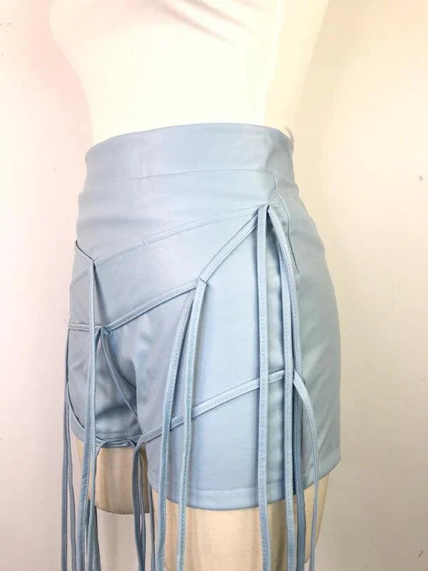 Ryan Sexy PU Leather Style Rope Braided Low Waist Solid Shorts - Vestir en Moda