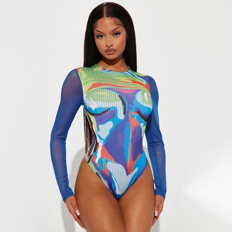 Rylee Printed Stitching Long Sleeve Slim Fit Skinny Two Piece Set - Vestir en Moda