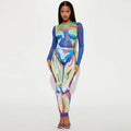 Rylee Printed Stitching Long Sleeve Slim Fit Skinny Two Piece Set - Vestir en Moda