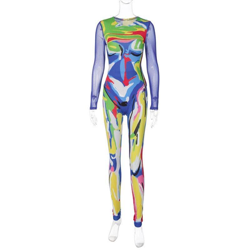 Rylee Printed Stitching Long Sleeve Slim Fit Skinny Two Piece Set - Vestir en Moda