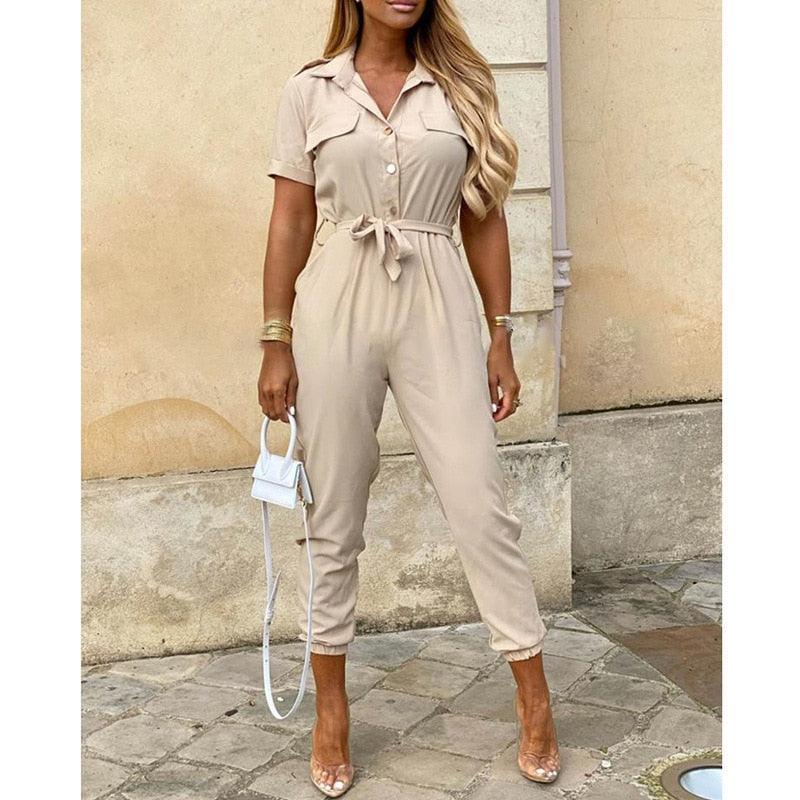 Sabina Women Elegant Casual Lapel Buckle Jumpsuits - Vestir en Moda