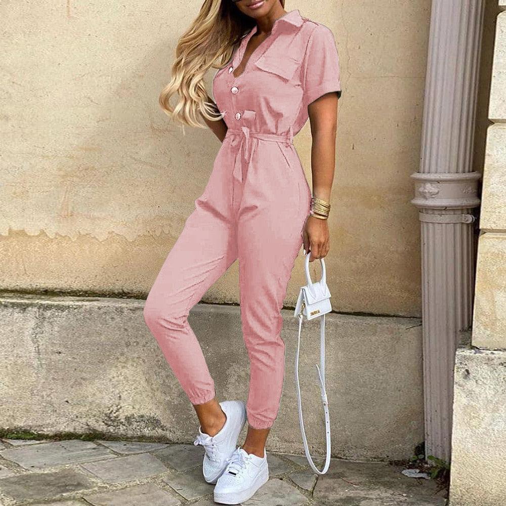 Sabina Women Elegant Casual Lapel Buckle Jumpsuits - Vestir en Moda