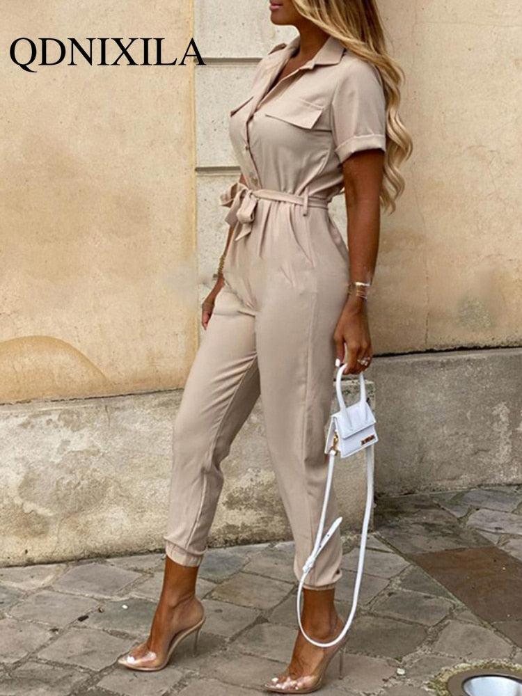 Sabina Women Elegant Casual Lapel Buckle Jumpsuits - Vestir en Moda