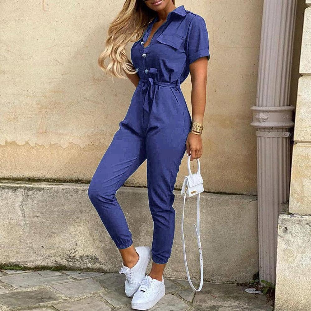 Sabina Women Elegant Casual Lapel Buckle Jumpsuits - Vestir en Moda