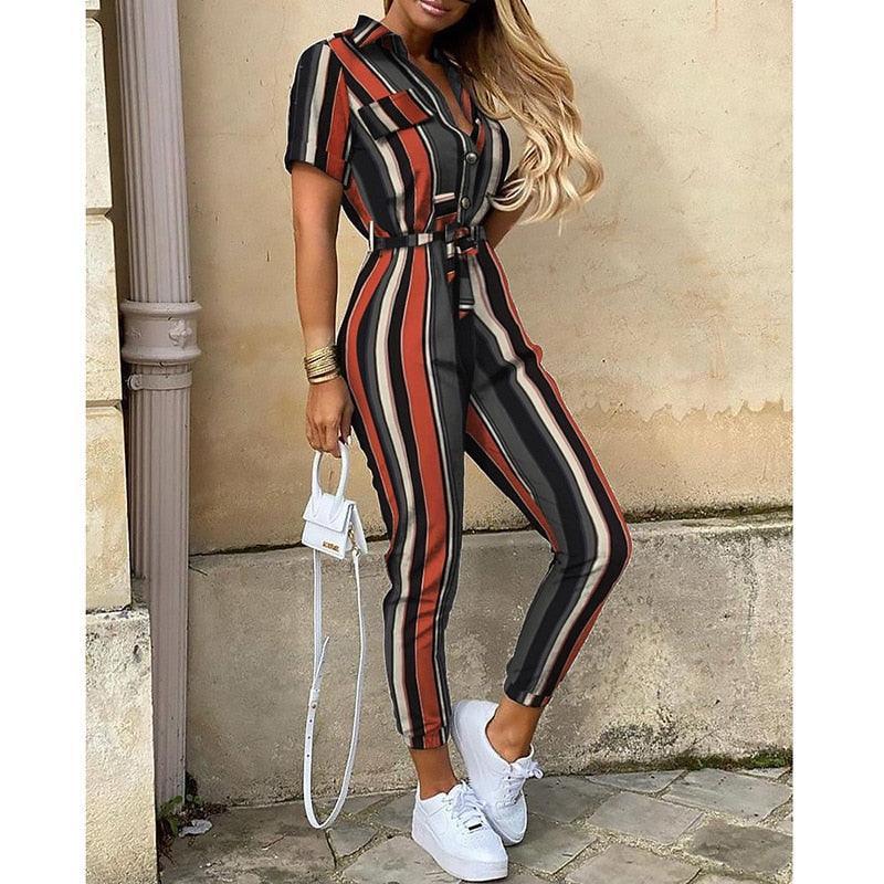 Sabina Women Elegant Casual Lapel Buckle Jumpsuits - Vestir en Moda