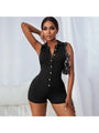 Sabiñe Simple Design Solid Button Up Black Skinny Rompers - Vestir en Moda